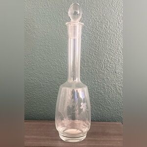 VTG Toscany Crystal Decanter Floral Etched With Stopper Mid Century Romania 16”T